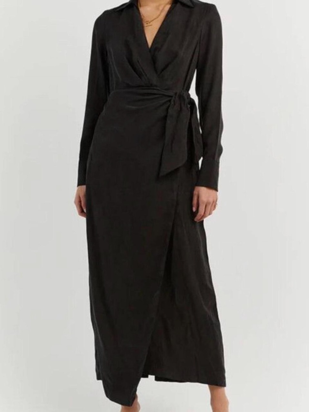 DISSH Black Long Sleeve Maxi Dress with Side Tie